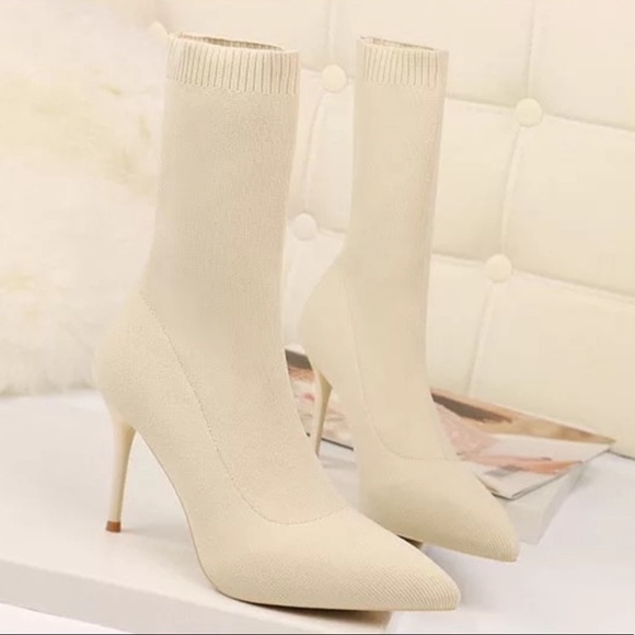 beige sock ankle boots